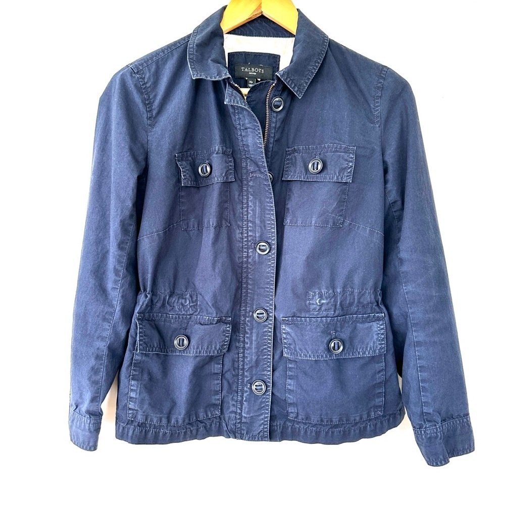 Talbots Utility Jacket, zipper front, loose fit, waist is adjustable, cotton